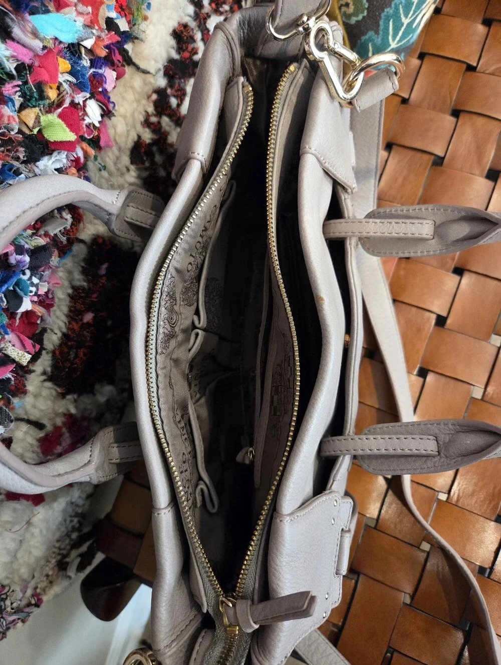 Leather Satchel Handbag in Light Taupe